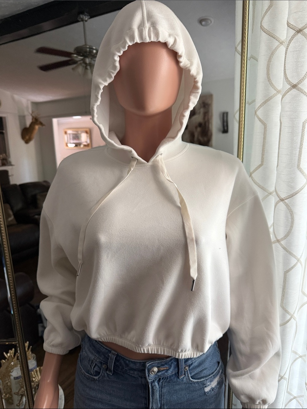 SPANX Cream Cropped Hoodie Sweatshirt